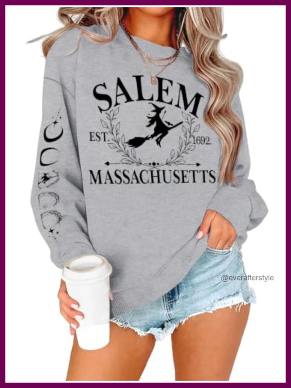 Oversized Salem Massachusetts Graphic Sweatshirt Crew Neck Long Sleeve